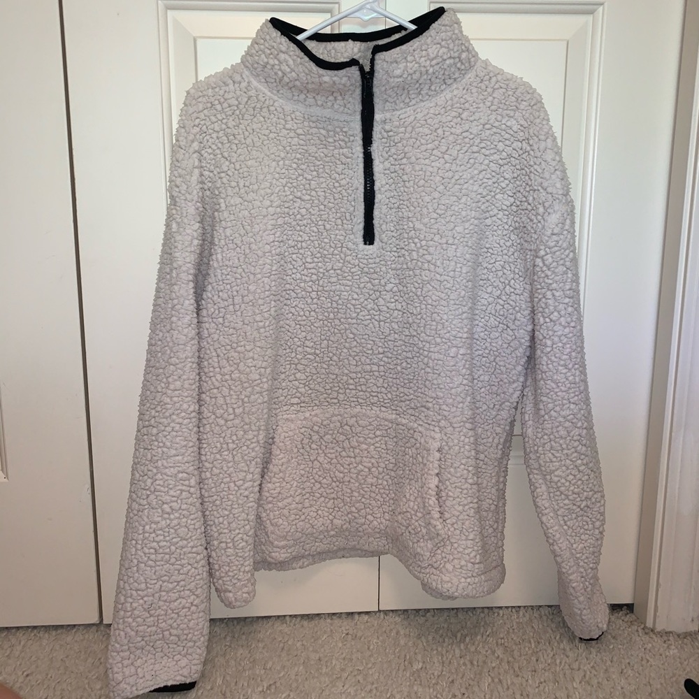 Half zip up fuzzy crewneck